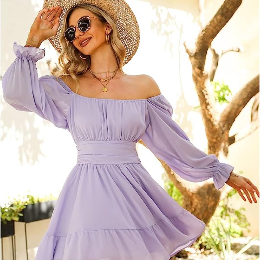 Lovely light lavender long sleeved lantern dress